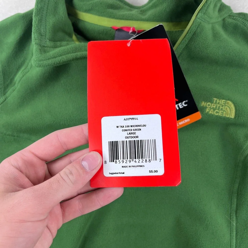 The North Face TKA 100 Microvelour Fleece Quarter Zip Green AJHP-VB1 Large NEW
